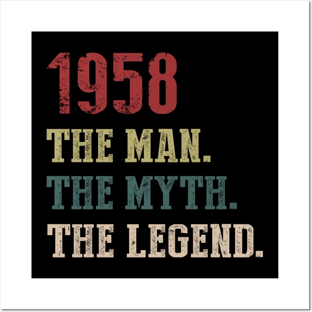 Vintage 1958 The Man The Myth The Legend Gift 62nd Birthday Wall Art by Foatui